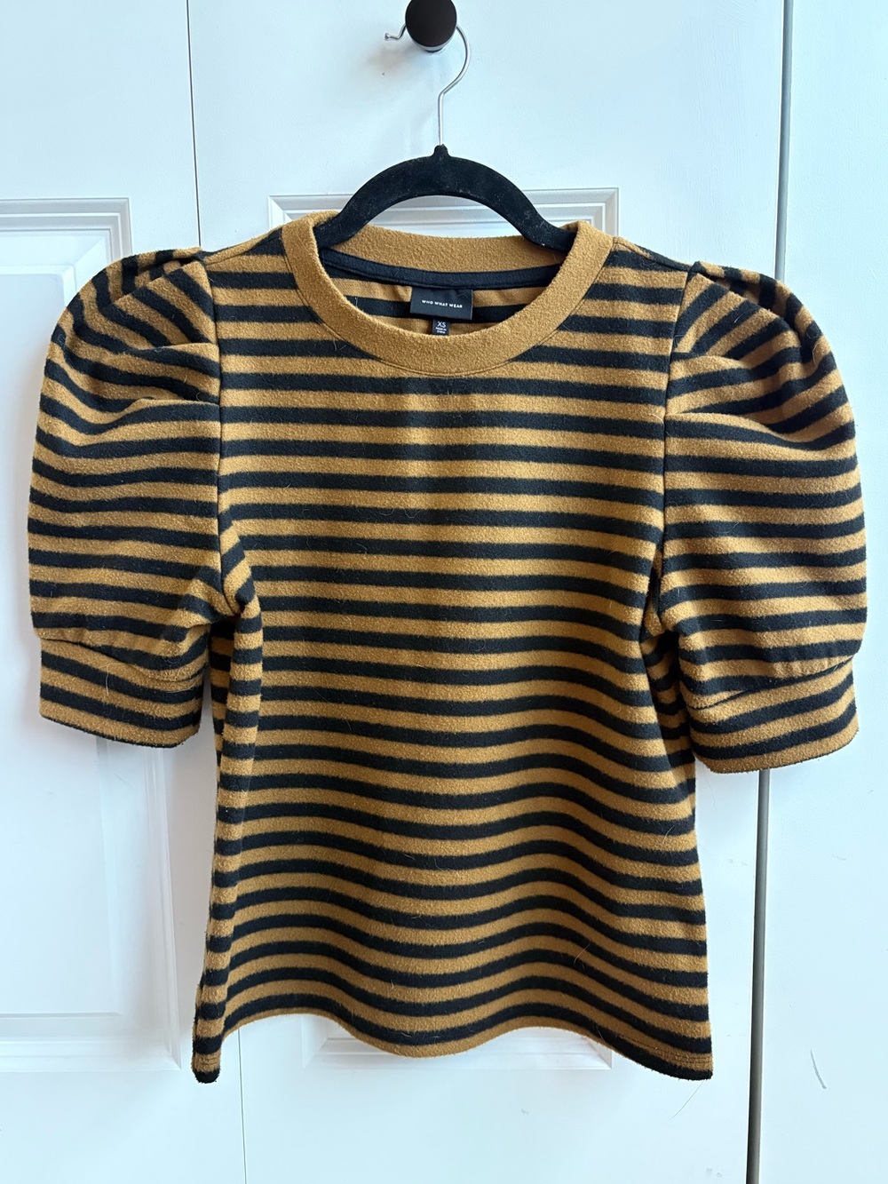 Striped Puff-Sleeve Top - Black & Mustard